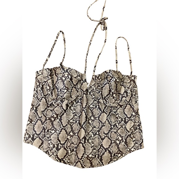 NWT Miaou Aphex Printed Faux Leather Corset Top - Beige, Multi  Size 3X - Picture 8 of 14